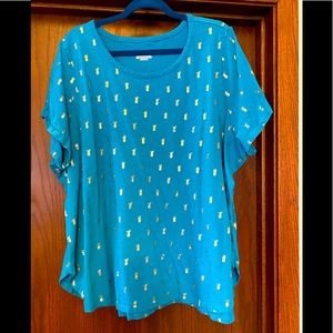 Lane Bryant tee with gold foil pineapples